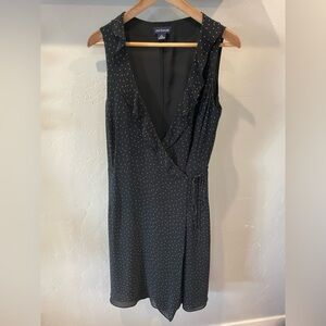 Vintage 100% silk Ann Taylor Black Polka Dot Wrap Dress size 12
